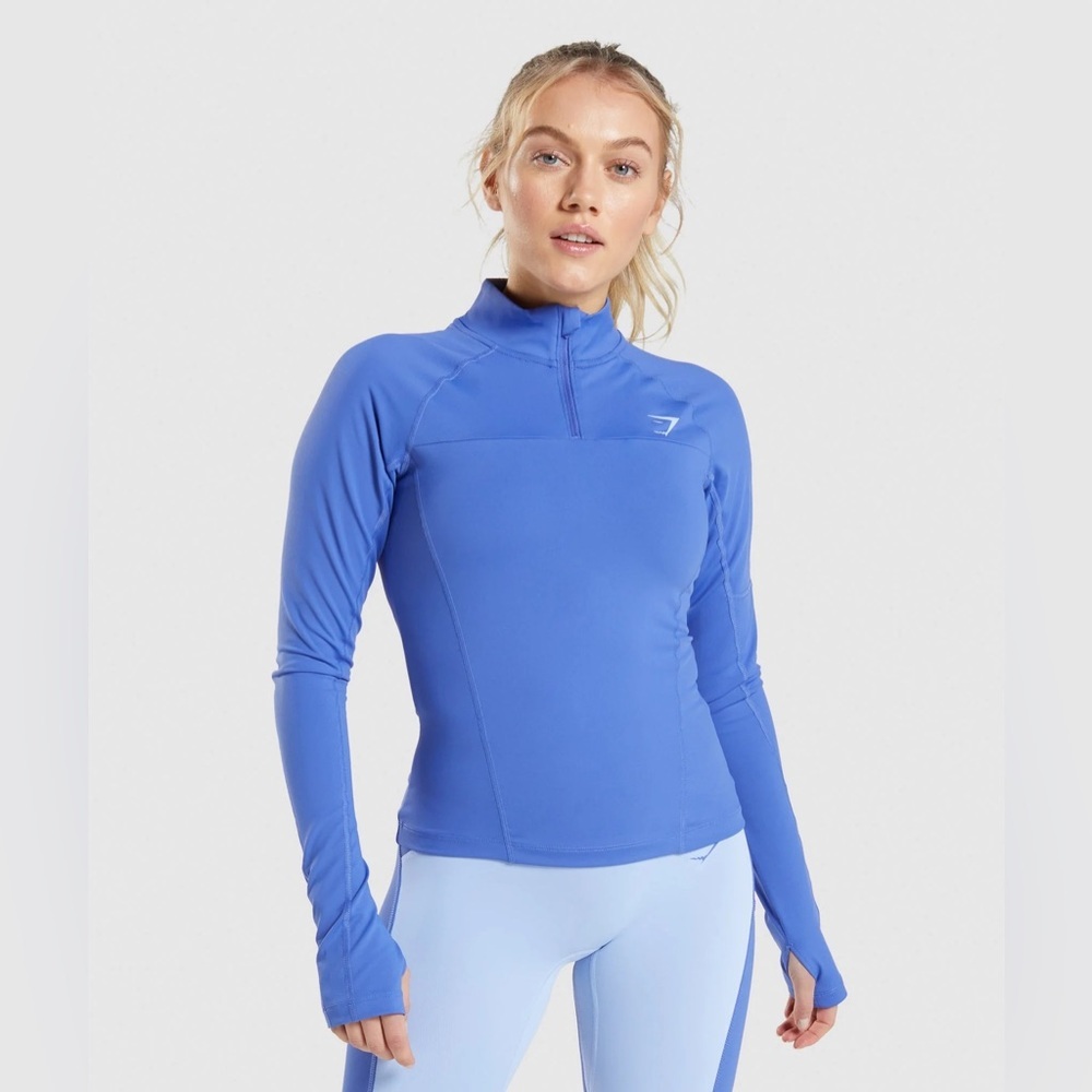 Gymshark Blue Quarter Zip Long Sleeve Active Top | Size XS